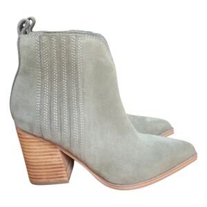 Marc Fisher Green Suede Pointed Toe Ankle Booties Women's 6M Block Heel